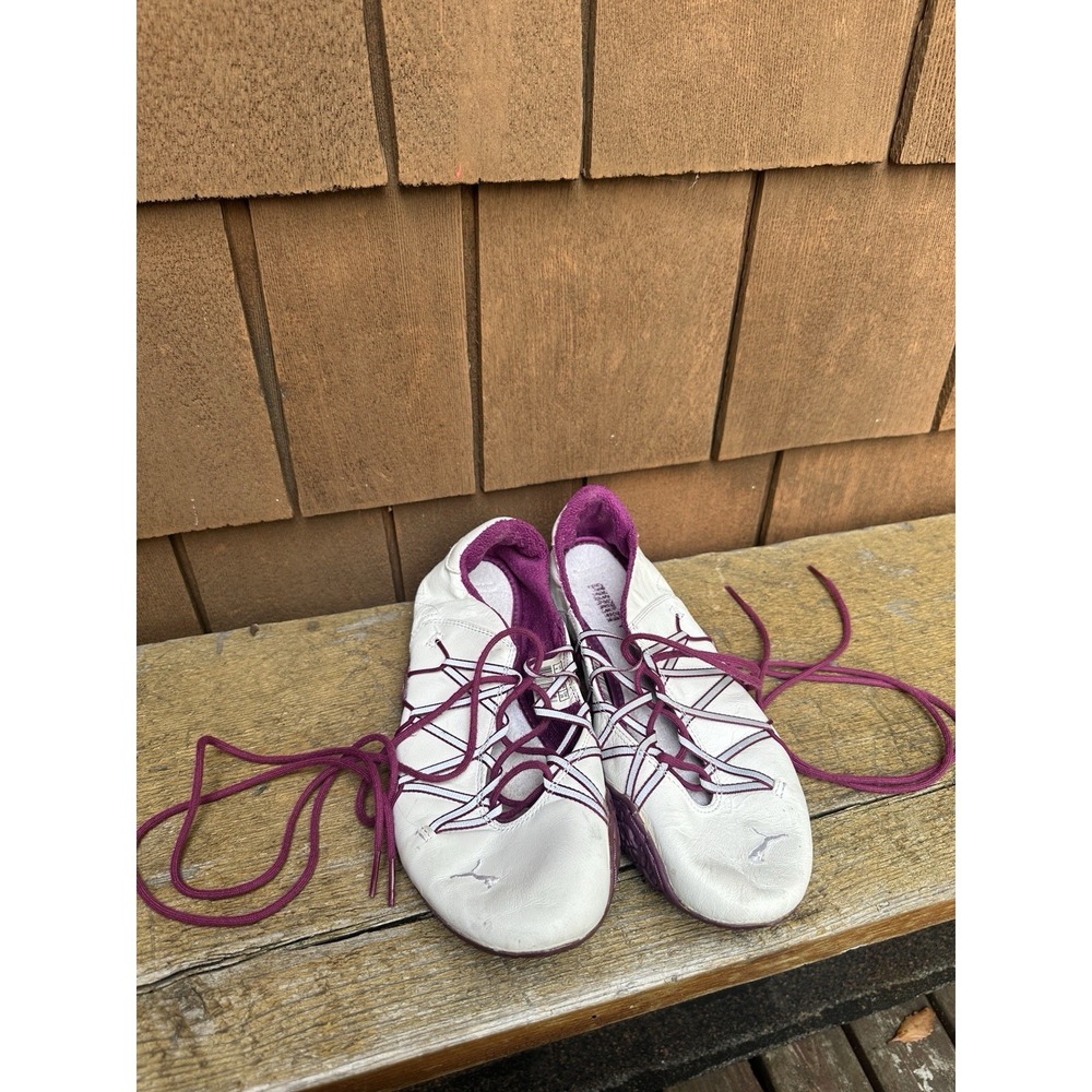 Vintage PUMA Purple & White Lace-Up RARE Y2K Ballet Flats Sneakers Size 8.5
